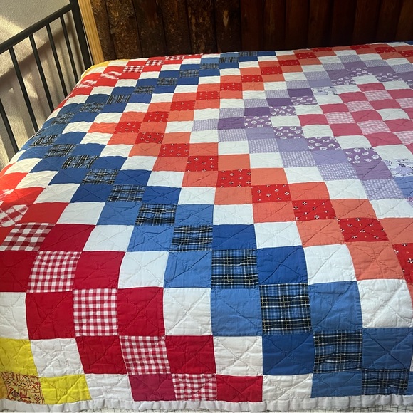 Handmade Patchwork Quilt Full Queen 87x73 Vintage Cotton Bedspread - Picture 2 of 7